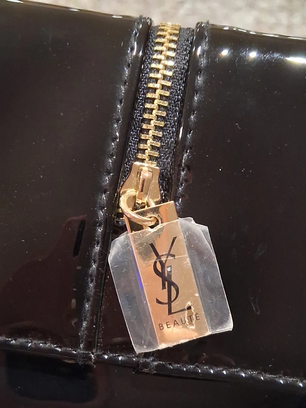 YSL GWP Faux Patent Leather Crossbody Bag w/ Gold Hardware Black Magnetic Closer